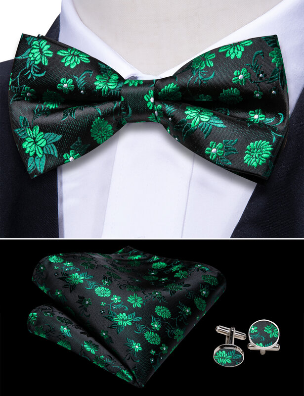 Barry.Wang-Verde Floral Designer Jacquard De Seda Bow Tie Set para Homens, terno de smoking, requintado Cummerbund, acessórios formais, festa de casamento