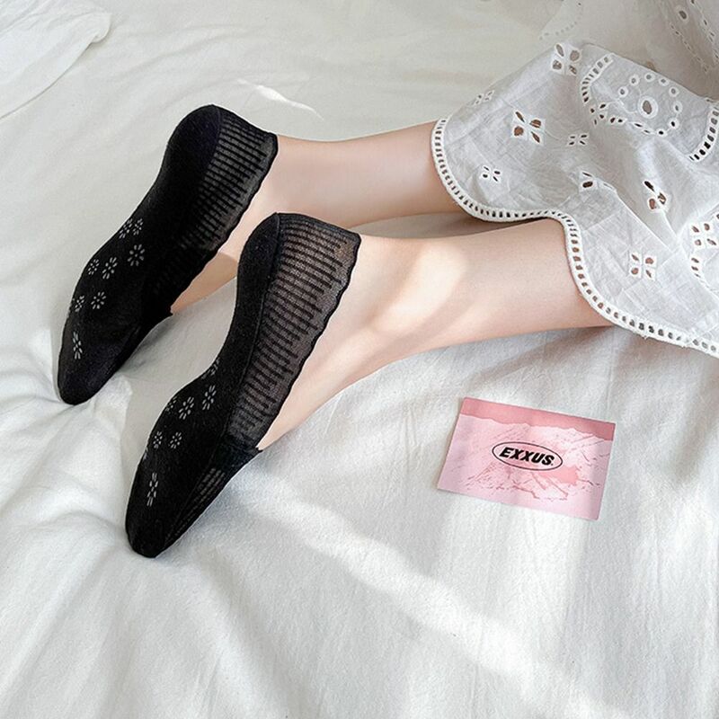Женские силиконовые Нескользящие однотонные носки до щиколотки, женские мягкие хлопковые кружевные носки-Тапочки