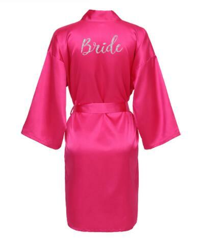 2019 Silk Satin Bridesmaid Sexy Robes Bridal Bath Robe Hot Pink Robes Wedding Silver Matte Printing White Bathrobe Short