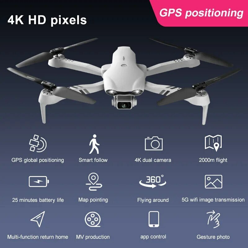 4K HD Dual Camera met GPS 5G WIFI Groothoek FPV Real-time Transmissie RC Afstand 2km Professionele Drone