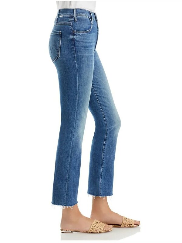 Damen ausgestellte Jeans Mode Reiß verschluss fliegen hohe Taille 2024 neue Gradient Denim knöchel lange Hose