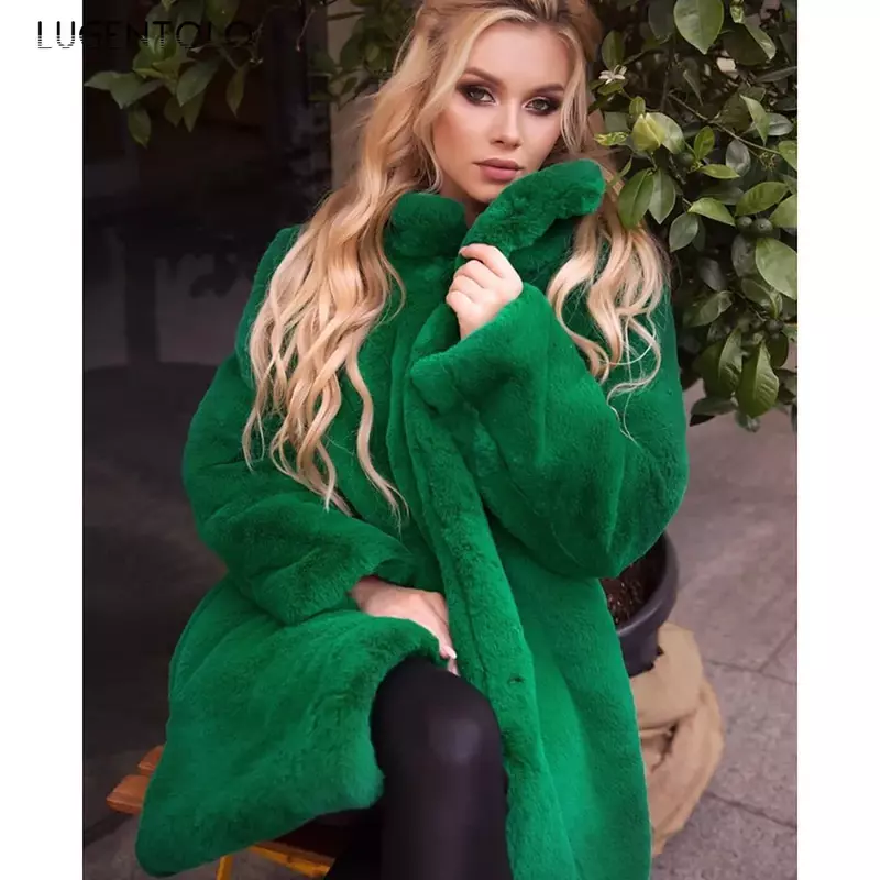 Женское зимнее пальто из искусственного меха, теплая простая однотонная удобная куртка, Женская Повседневная свободная новая модная уличная качественная одежда Lugentolo 2023