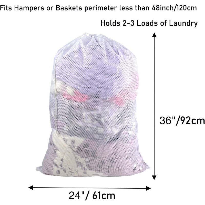 Heavy Duty Large Mesh Laundry Bag with Drawstring Closure and ID Tag, Durable Laundry Bag with 100g Diamond Mesh White