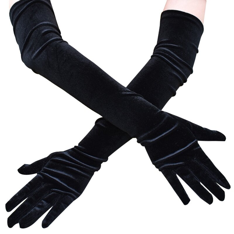 1 Paar Mode schwarz klassische Erwachsenen Samt Oper/Ellbogen Stretch Finger lange Handschuhe Arm warme Frauen Abendkleid Etikette Handschuhe