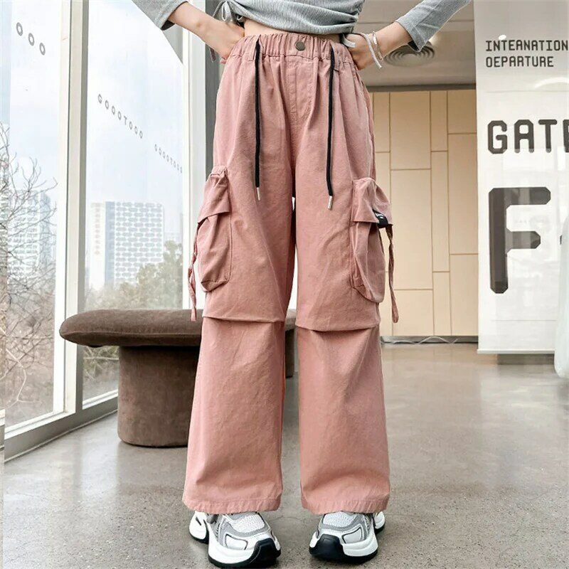 Girls spring and autumn pants wear 2024 new Korean version of children foreign style casual sports loose cargo pants