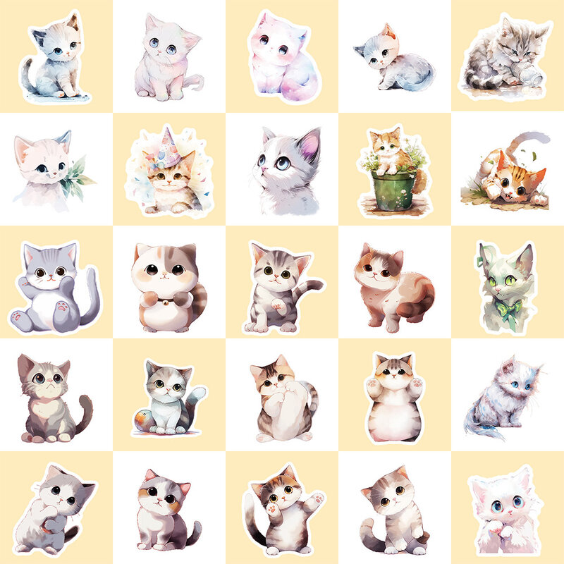 10/30/50 buah stiker kartun kucing binatang lucu estetika kreatif stiker Laptop buku tempel Dekorasi telepon stiker mainan anak-anak