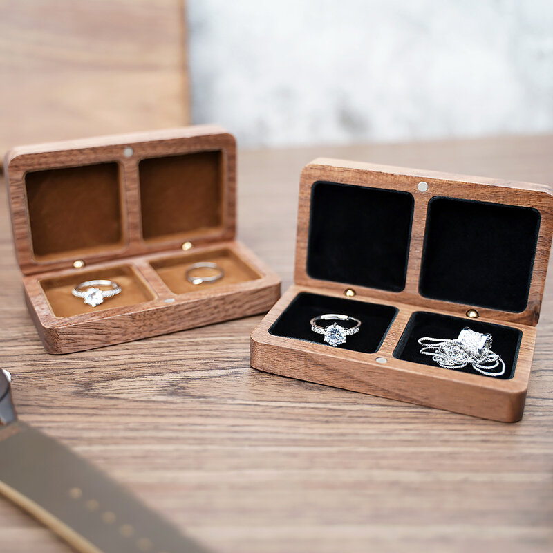 Boîte à bijoux carrée en bois pour dames, emballage cadeau, rangement cadeau, étui à perles, boîte à matiques de mariage