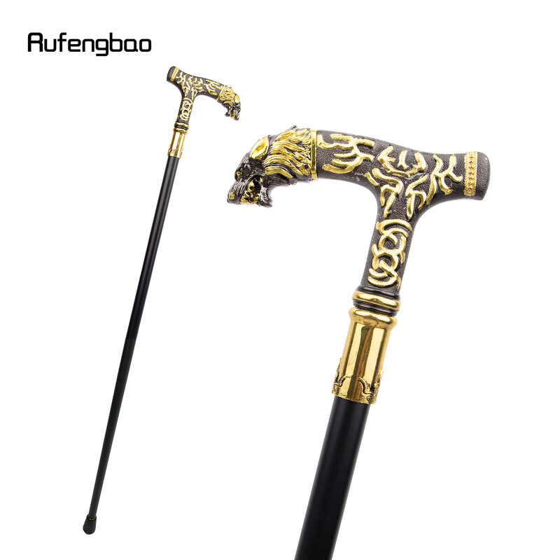 Golden Black Wolf Handle Single Joint Fashion Walking Stick decorativo Cospaly Party Walking Cane Halloween Crosier 93cm