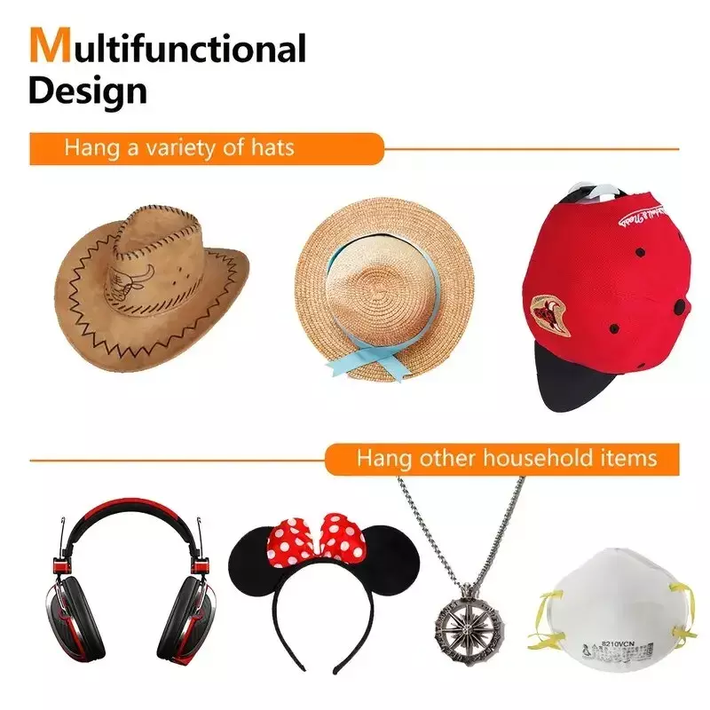 Crochet de chapeau de baseball sans lueur, noir, design minimaliste, chapeau T1, simple, écouteur, collier, rangement, nouveau, 10 pièces