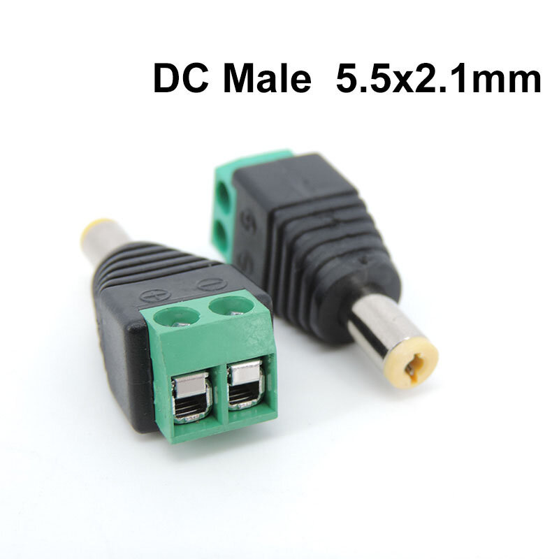 Connettore a spina suppy di alimentazione maschio DC 2.1mm x 5.5mm 5.5*2.1mm 5.5x2.1 adattatore spina gialla per telecamera CCTV cavo 12V 24V DC