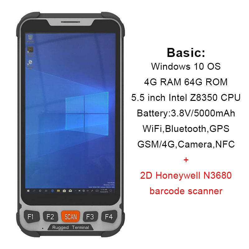 Tablette Windows 10 robuste avec lecteur de codes-barres 1D 2D, Scanner de PDA pour ordinateur industriel portatif, NFC, RFID