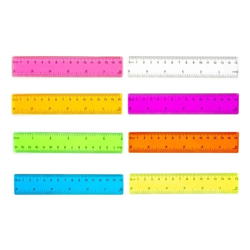 8 pacote 6 Polegada réguas pequenas cores sortidas pequenas réguas plástico com polegadas e centímetros mini réguas para