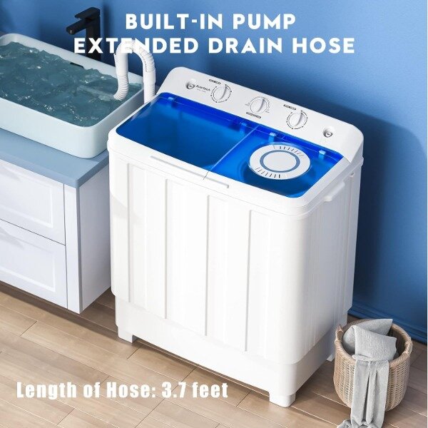 Mesin cuci portabel, mesin cuci Mini 28lbs, Mesin cuci ringkas dengan pompa pembuangan, semi-otomatis 18lbs