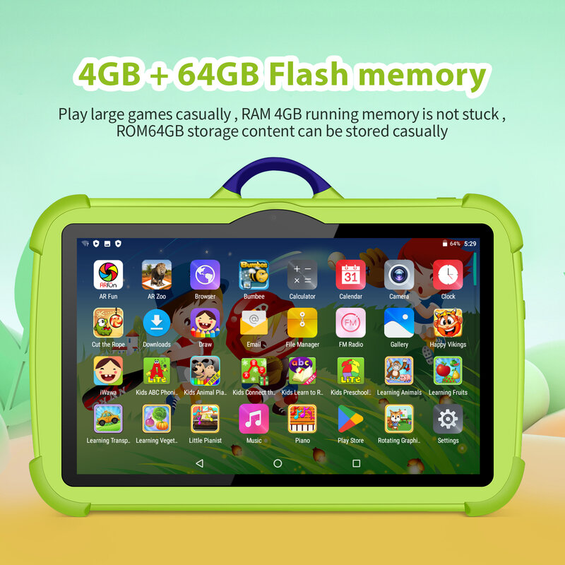 구글 키즈 태블릿 PC, 쿼드 코어, 4GB RAM, 64GB ROM, 저렴한 어린이 선물, 교육 학습, 4000mAh, 7 인치, 5G 와이파이, 신제품