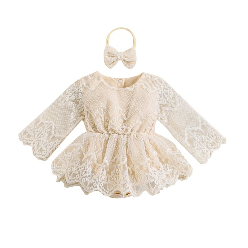2023-07-05 Lioraitiin 6-24M Baby Girls Outfits Long Sleeves Floral Lace Romper Dress Headband Toddler Infant Fall Cute Clothes