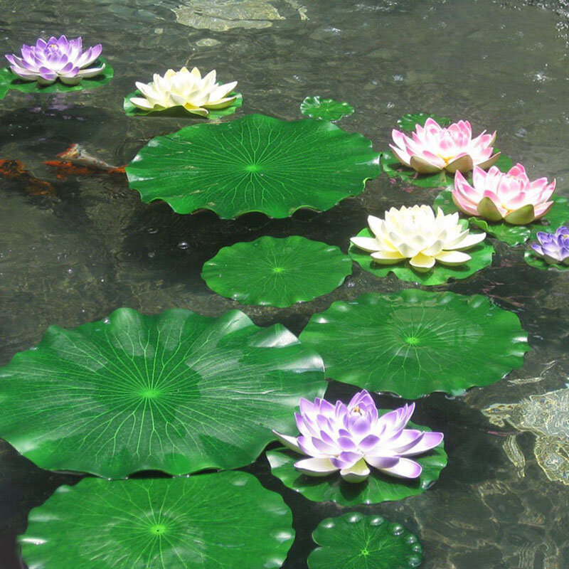 Planta de follaje falso para jardín, espuma de PU flotantes de hojas de loto, decoración Artificial para piscina, accesorios de rendimiento para estanque, 1 unidad