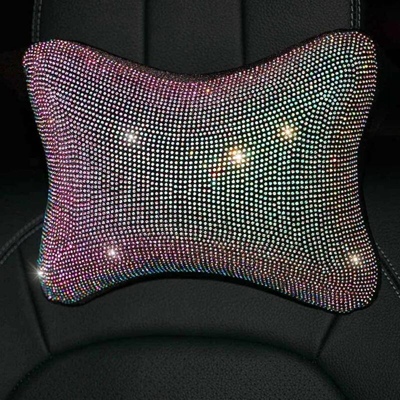 Almohada de cabeza de asiento de cristal de diamantes de imitación de PU, reposacabezas de soporte para cabeza y cuello, adecuado para coche