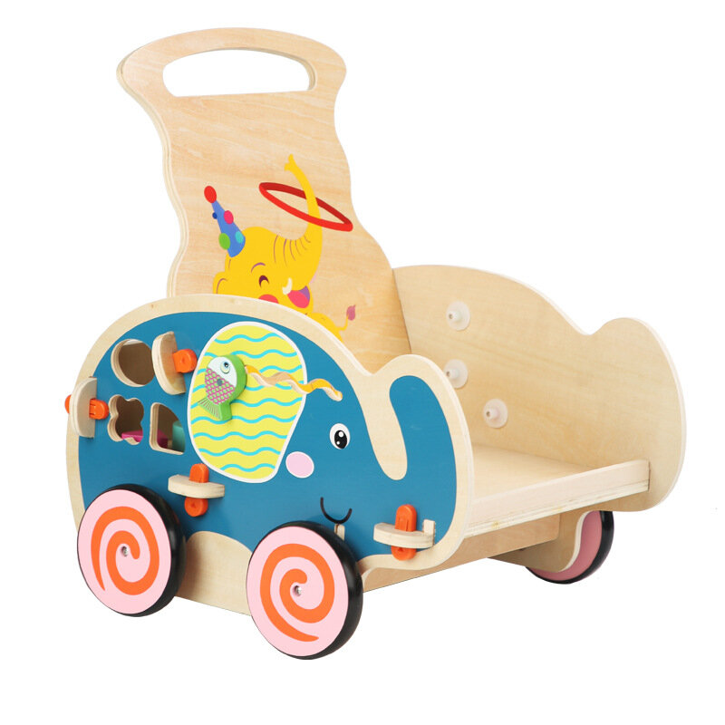 Mainan Jalan bayi gajah, mainan belajar jalan kayu multifungsi