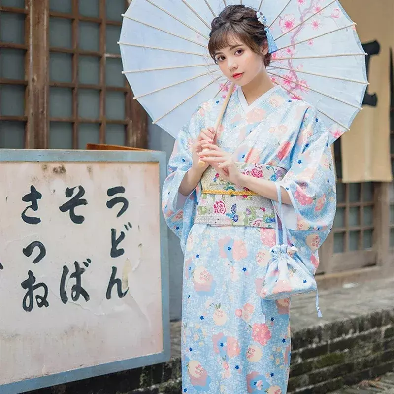 ชุดเดรสยาวสไตล์วินเทจของผู้หญิงชุดเดรสรับปริญญาสีพิมพ์กิโมโนแบบดั้งเดิมของญี่ปุ่น