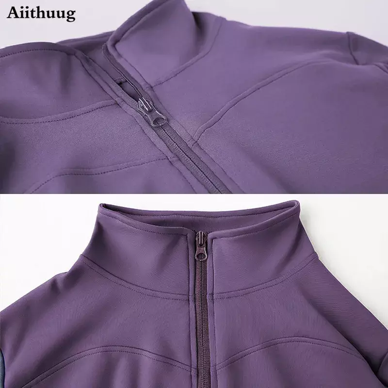 Aiithuug-chaquetas ligeras ajustadas para mujer, chaqueta deportiva con cremallera completa para Yoga, correr, con agujeros para el pulgar para entrenamiento