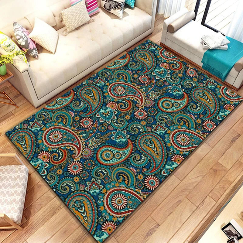 Bandana Paisley Entrance Doormat Damascus Style Area Rugs Non-Slip National Culture Art Print Carpet for Living Room Playroom