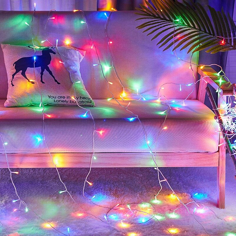 Guirnalda de luces LED alimentada por batería, alambre plateado de cobre, luces de hadas impermeables, decoración de jardín, fiesta de boda, 10/1M