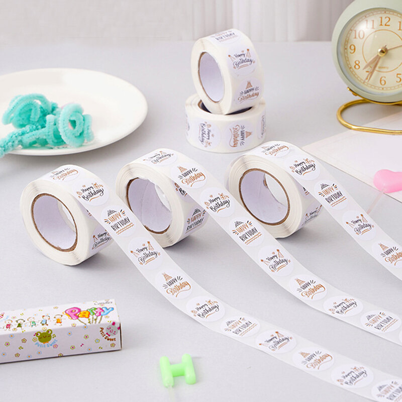 Pegatinas de feliz cumpleaños para niños, decoración de sellado, etiquetas para tarjetas de felicitación, 50-500 piezas, 2,5 cm/1 pulgada
