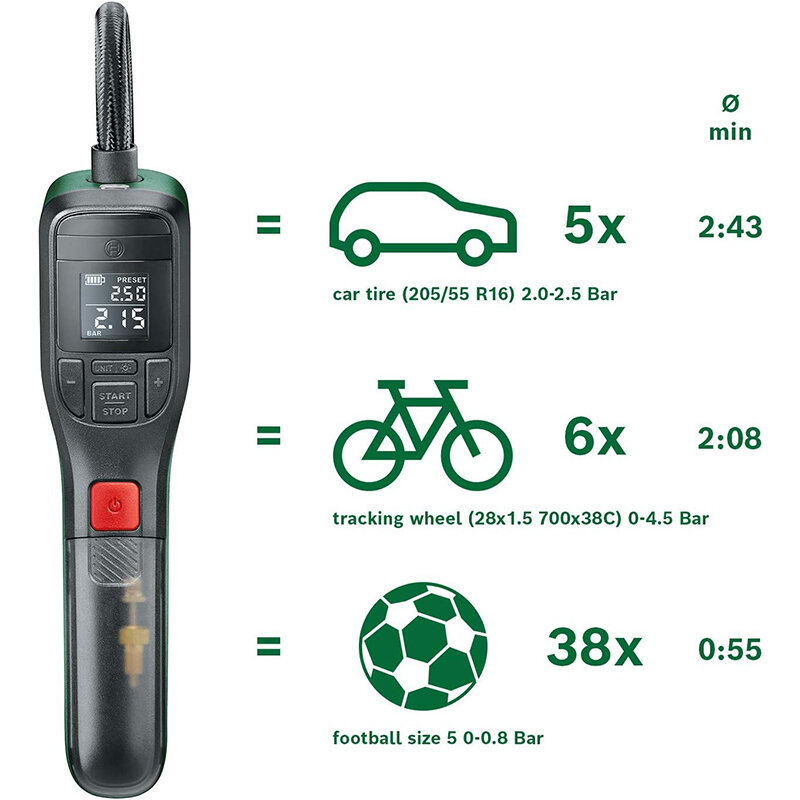 Bosch-Mini bomba de ar elétrica portátil com display LED, inflador para carro, motocicletas, bicicleta, natação, pneu, 3.6V