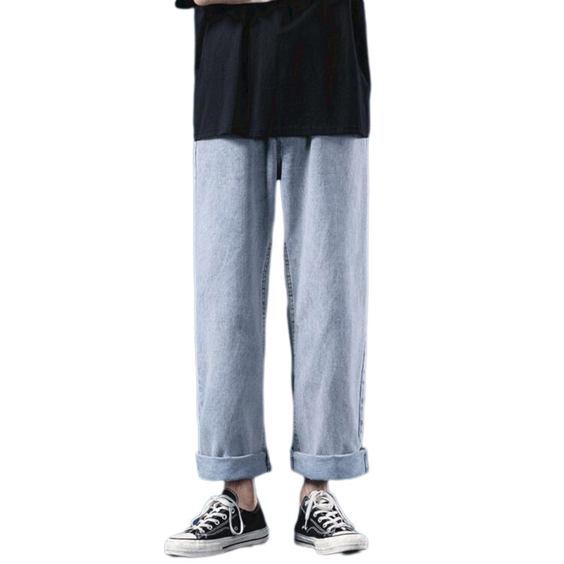 Proste spodnie Męskie dżinsy Niebieskie luźne dżinsy Casual Koreańska moda Wszechstronny Casual Vintage Proste spodnie Moda męska
