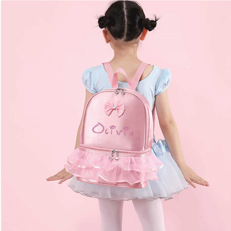 Personalizado bordado ballet saco meninas bailarina dança mochila com compartimento de sapato separado para dança criança saco
