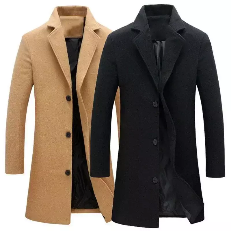 Однобортное длинное пальто с лацканами, модное осенне-зимнее повседневное пальто, Женский Тренч, мужские шерстяные пальто, однотонные пальто