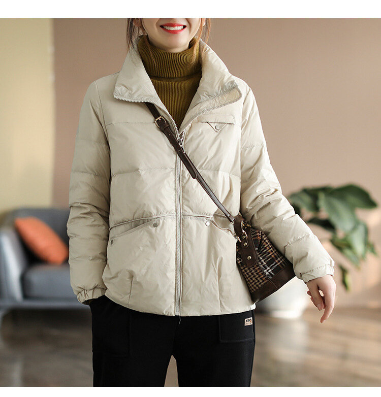 Jaqueta de pato ultra leve feminina, 90% branca, gola alta, casaco casual, outwear solto, estilo coreano, novo, 2023