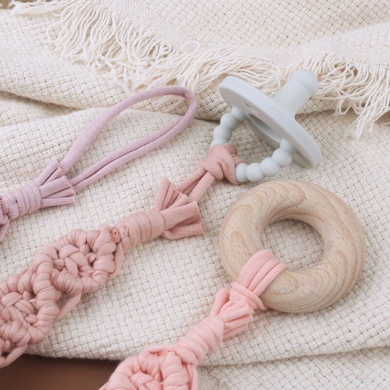 Crochet Baby Pacifier Clip Infant Newborn Cotton Wood Pacifier Chain Nipple Soother Holder Eco-friendly Material
