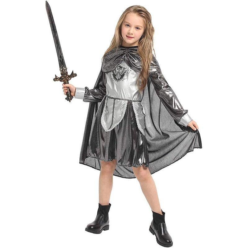 Kids Boys Child Roman Guard Cosplay Girls Gladiator Warrior Silver Knight Halloween Costume