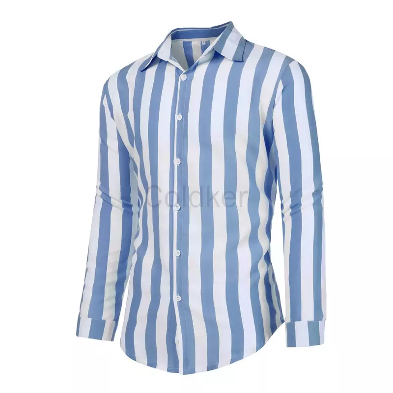 Men's Long Sleeve Striped Standing Collar Shirts All Seasons Casual Fashion Single-Breasted Cardigan Tops for Beach Trip
