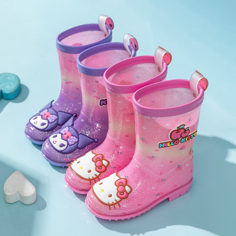 Anime New Colorful Princess Sanrioed Rain Boots Cartoon Character Kuromi Hellokitty Melody Boys Girls Long Boots Anti Slip Gift