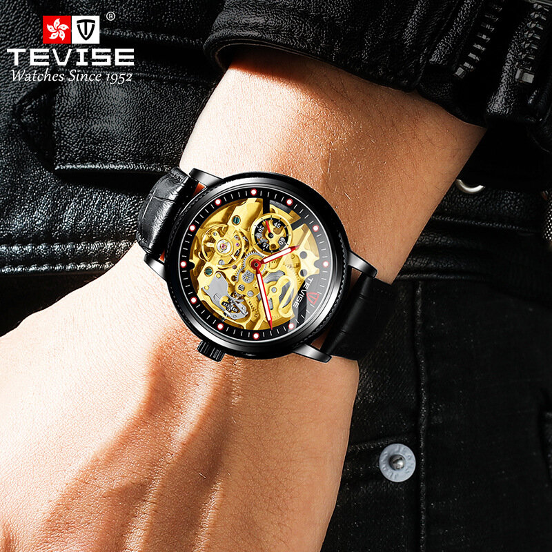 3D Skeleton Mechanical Watch for Men Tourbillon Automatic Mens Watches Business Wristwatch Waterproof Gold Relogio Masculino New