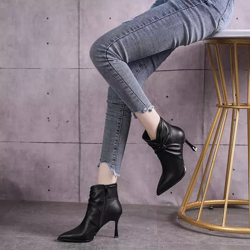 Scarpe da donna 2023 stivali da donna con cerniera di alta qualità moda punta a punta ufficio e carriera nuovi stivaletti con tacco sottile scarpe da donna