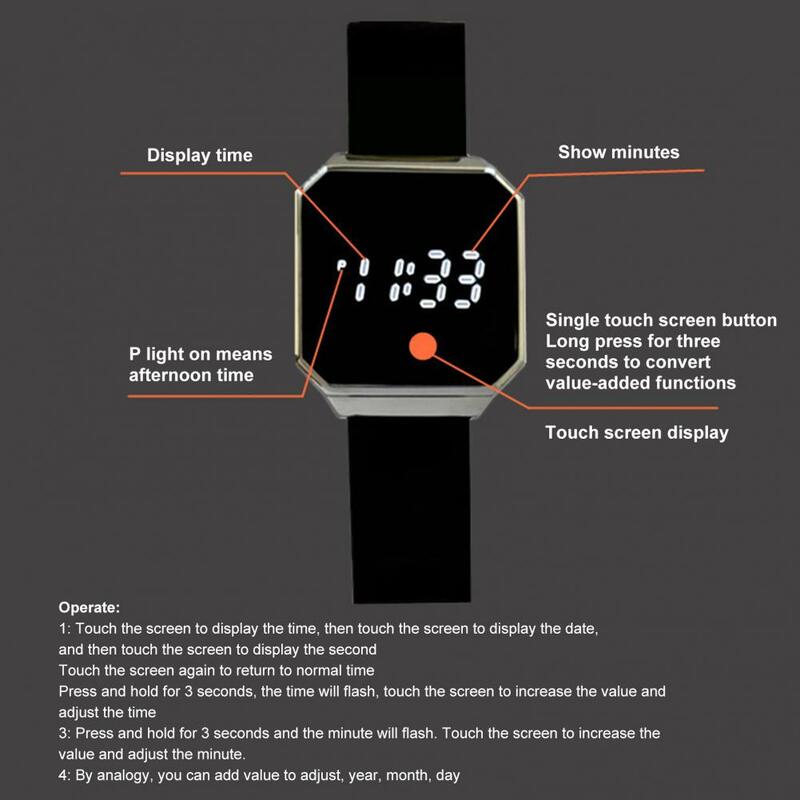 Elektroniczny zegarek cyfrowy zegarek dla mężczyzn i kobiet świecące LED duży kwadratowy zegarek dotykowy z cyfrowym wyświetlaczem do fitnessu