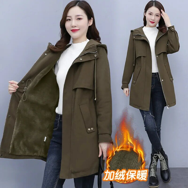 Abrigo cortavientos de lana para mujer, chaqueta holgada con capucha, Parkas cálidas, abrigo básico con cremallera, novedad de 2023
