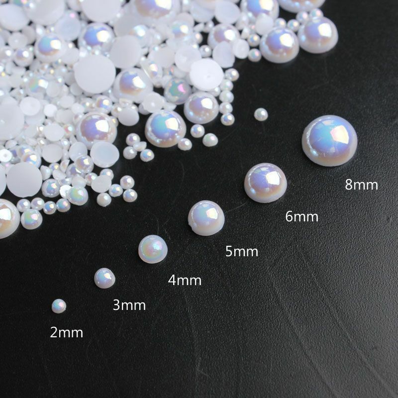 100pcs Half Round Nail Charms Beads Decoration 3D Flatback Pearls For Nail Art Punk Style DIY Manicure Accessories*1mm/2mm/3mm