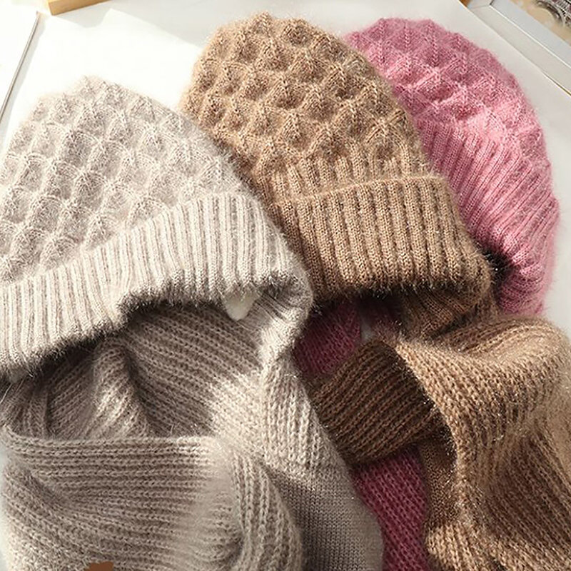 Fashion Winter Women Novelty Hat And Scarf In One Piece Knited Caps Warm Casual Hat Scarf Set Women Caps Warmer Cycling Hat