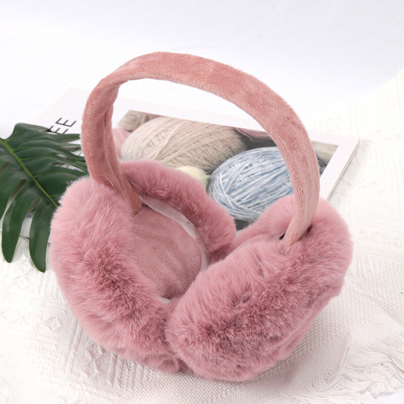 Cute Girl Soft Earmuffs Women Ear Keep Warmer Plush Solid Color Winter Adjustable Foldable Ear Protection Muffs Earflap