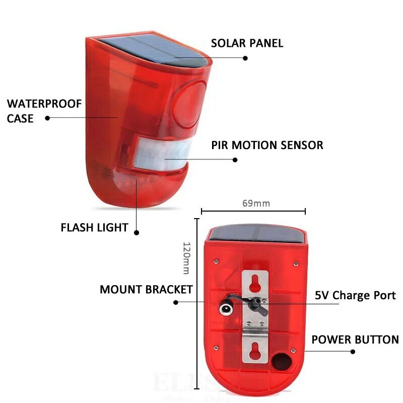 Nieuwe Solar Infrarood Motion Sensor Alarm Met 110db Sirene Strobe Licht Voor Huis Tuin Carage Schuur Carvan Alarmsysteem