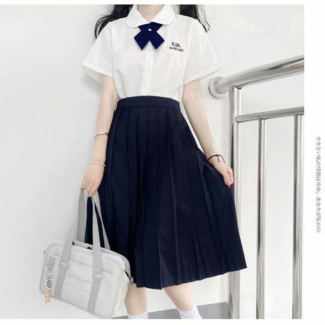 Elastische Taille Japanse Student Meisjes School Uniform Effen Kleur Jk Pak Geplooide Rok Korte/Midden/Lange Middelbare School Jurk