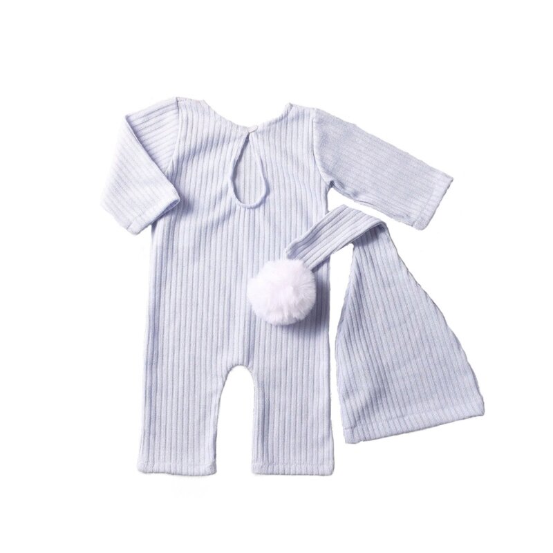 Säuglingsfotografie-Kleidung, gestrickte Mütze mit langem Schwanz und Strampler für Neugeborene, Geschenk