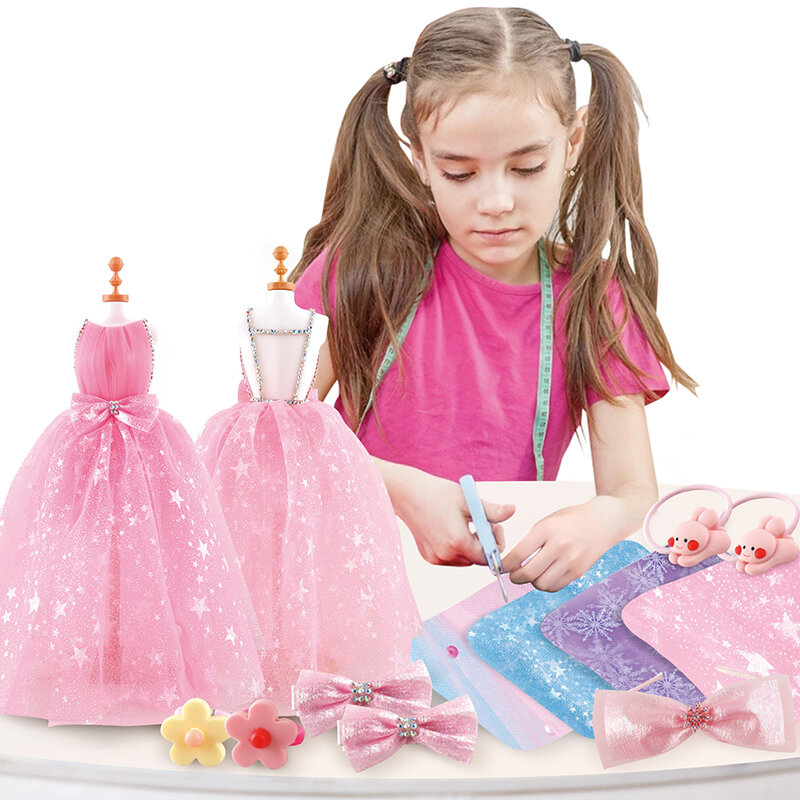 Kit kerajinan anak perempuan DIY, set gaun desainer anak-anak, mainan pembuat kostum untuk 6 + Anak