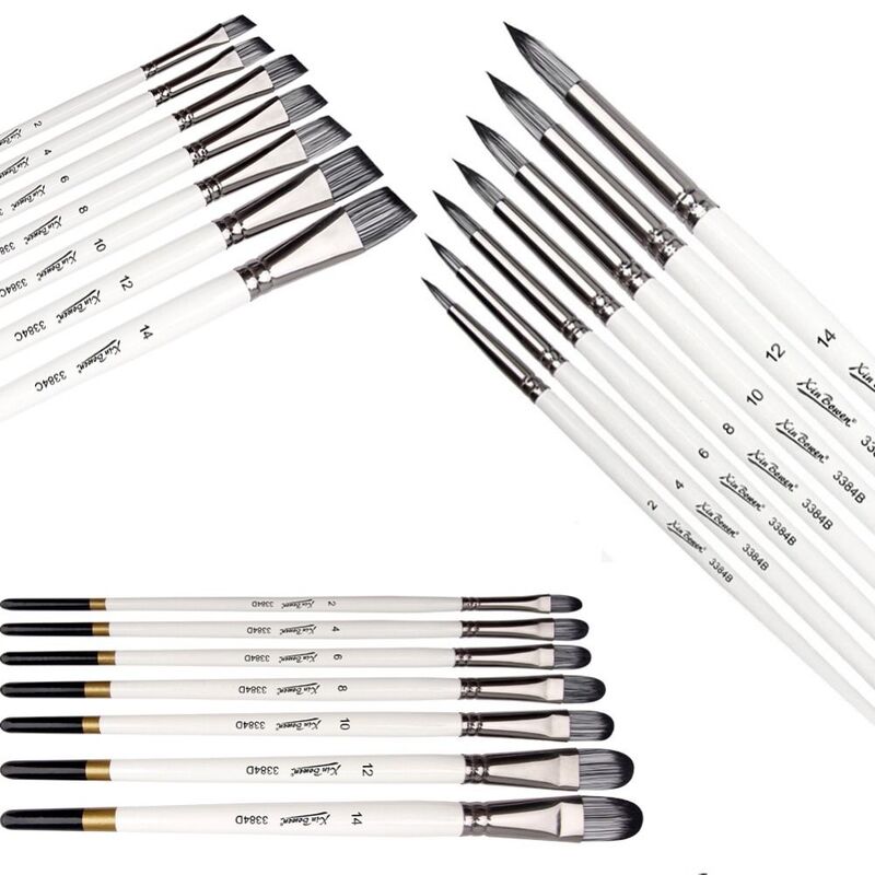 7Pcs/set Nylon Hair Painting Brushes Set Wooden Handle Portable Watercolor Drawing Brushes Kits White Multifunctional