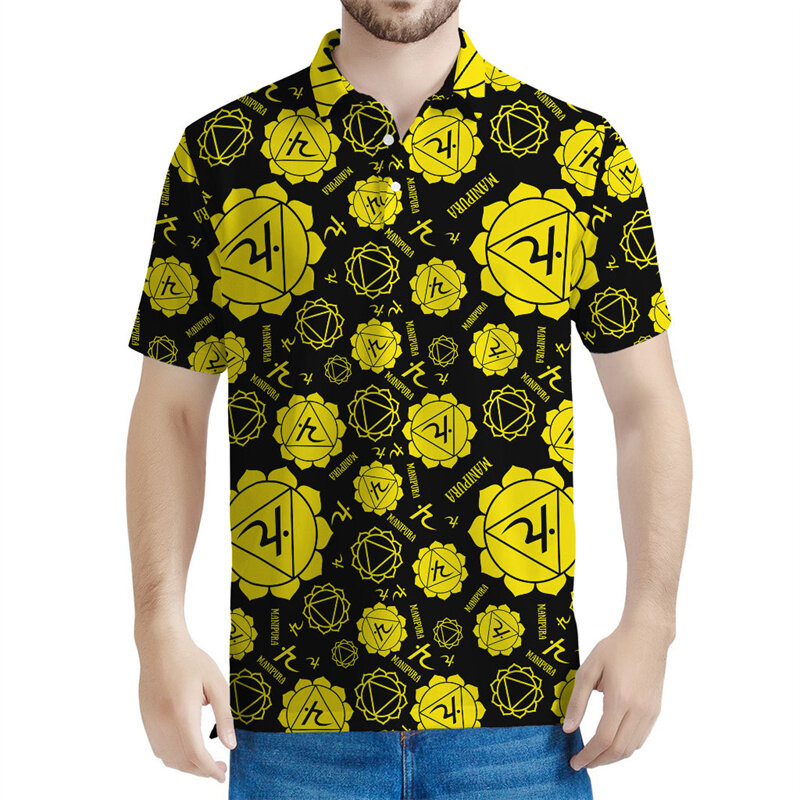 Kleurrijke Chakra 'S Anahata 3d Bedrukt Poloshirt Zomer Losse Gebloemde T-Shirts Voor Heren Streetwear Korte Mouw T-Shirts