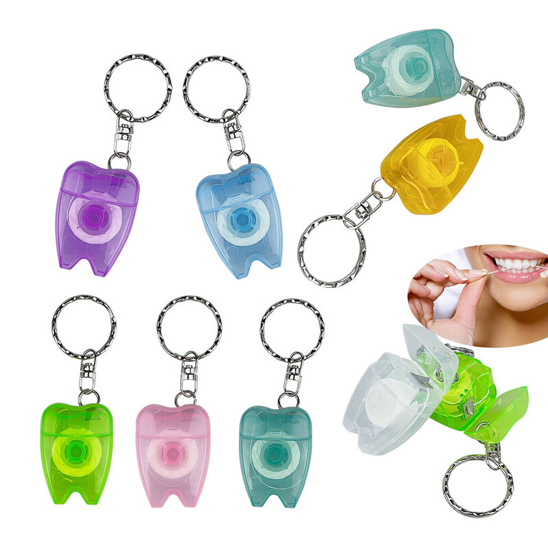 50/100pcs Dental Floss with Keychain for Gum Care Teeth Cleaning Oral Care Tooth Shape Dental Jewelry Keychain